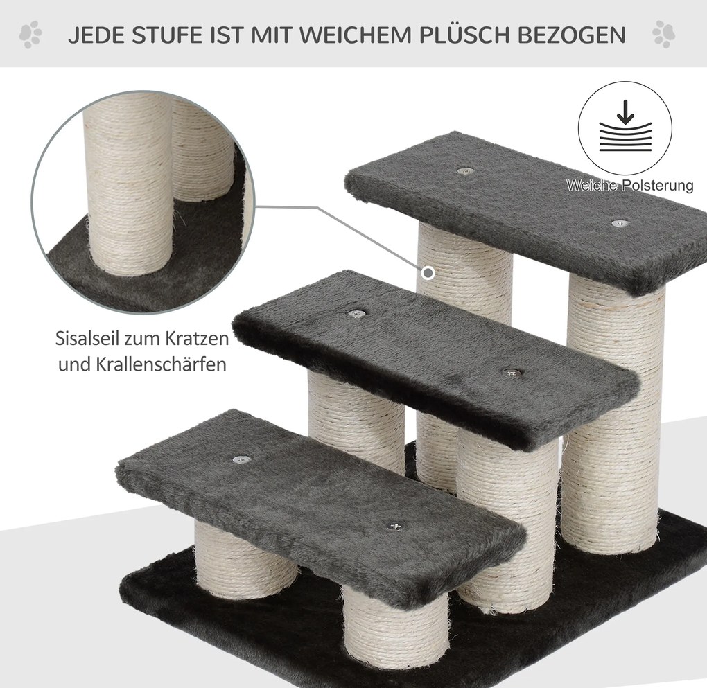 PawHut Drapak Schodki dla Kota Wygodne i Stabilne Szare 45x35x34cm | Aosom PL