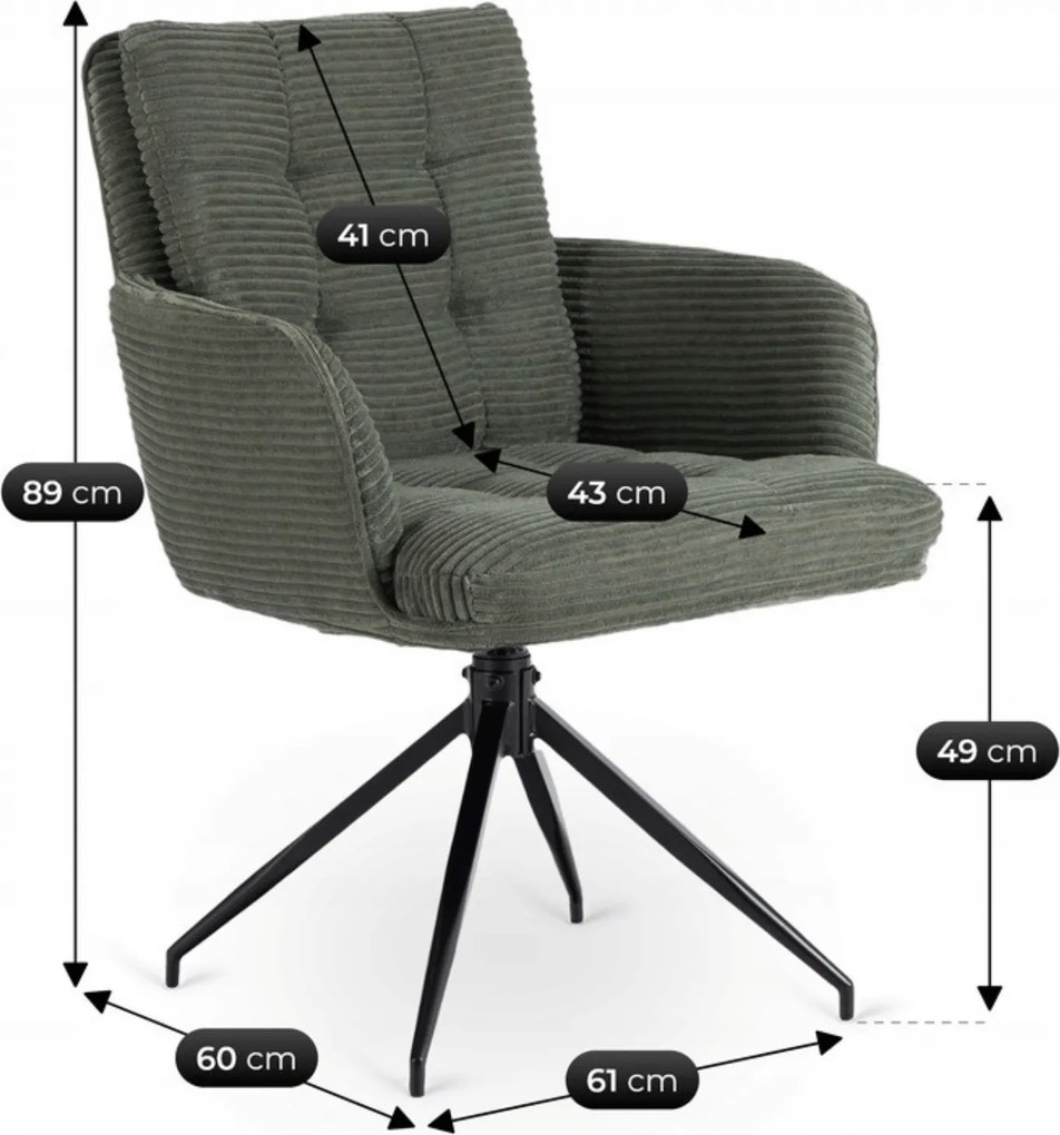 Krzesło Tapicerowane Obrotowe do Salonu AKITA Zielone Sztruksowe Nowoczesne