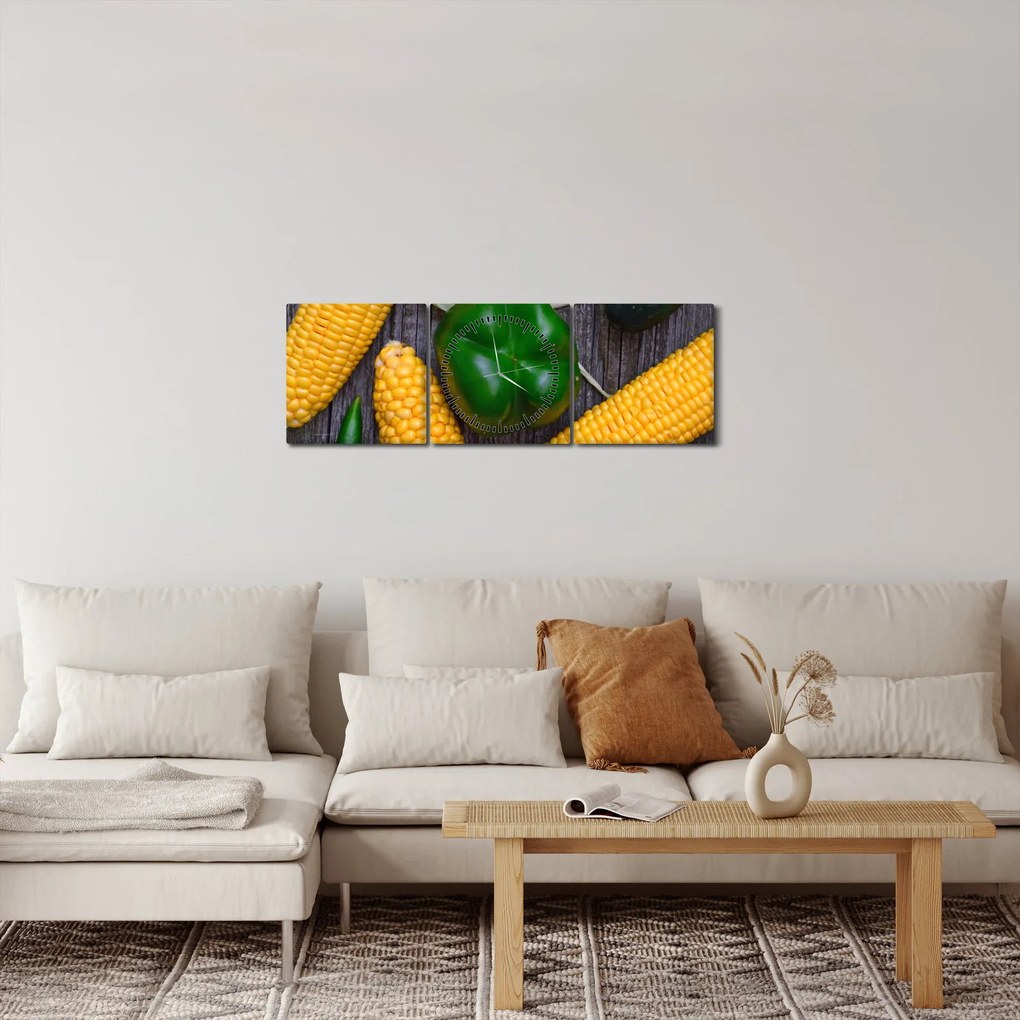 Obraz warzyw (z zegarem) (90x30 cm)