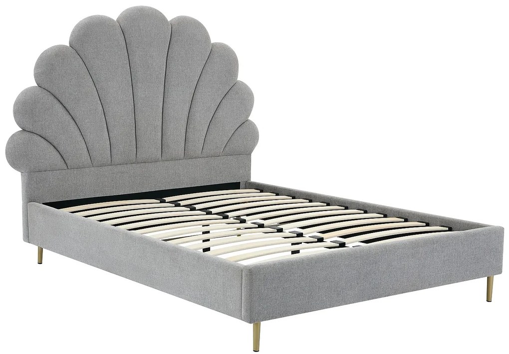 Łóżko z zagłówkiem w kształcie muszli 160 x 200 cm - Tkanina - Jasnoszary - LIVAYA