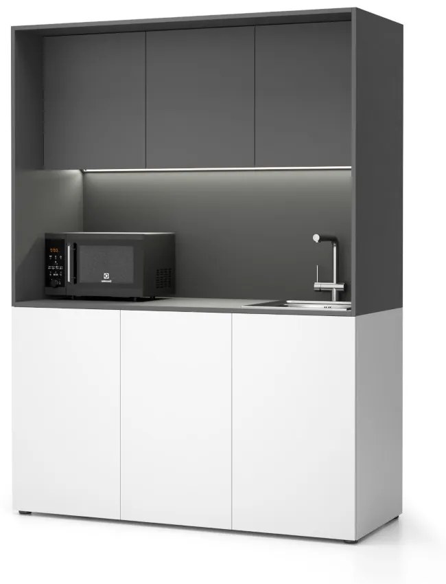 Kuchnia biurowa NIKA ze zlewem i kranem 1481 x 600 x 2000 mm, grafit, prawe