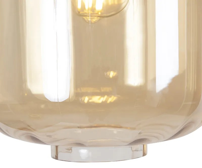Designerska lampa wisząca czarna z bursztynowym szkłem 3-światłowa 226 cm - QaraDesignerski Oswietlenie wewnetrzne