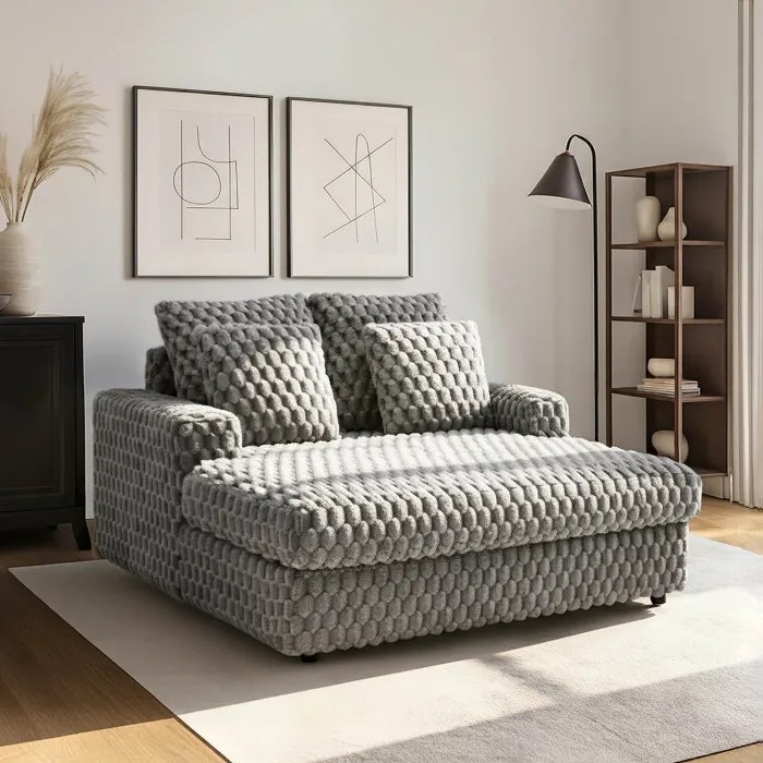 Fotel Wypoczynkowy Sofa KOBEL Szary Pluszowy Nowoczesny