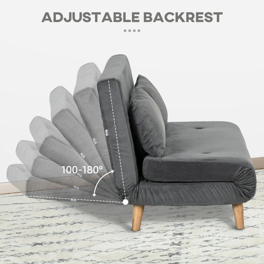 HOMCOM Sofa welurowa szara z 2 poduszkami wygodna kanapa 130x78x79 cm do salonu | Aosom PL