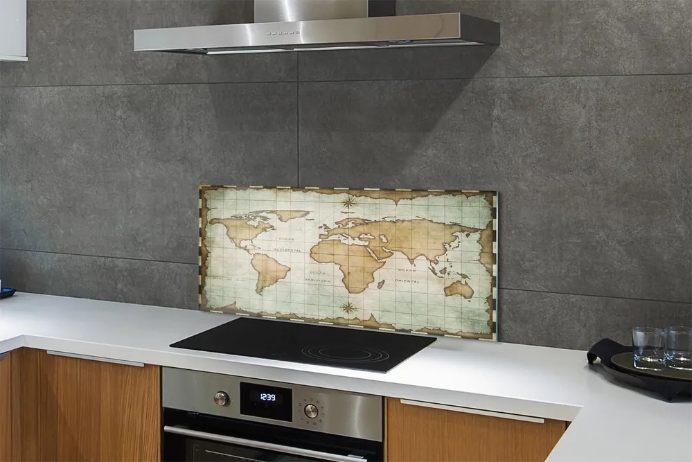 Szklany Panel Historyczna Mapa z Efektem Nadpalenia