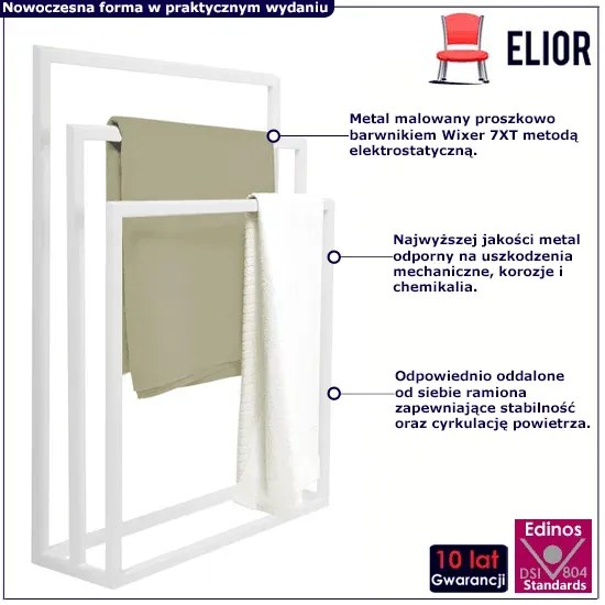 Potrójny biały stojący wieszak na ręczniki R8-Z72