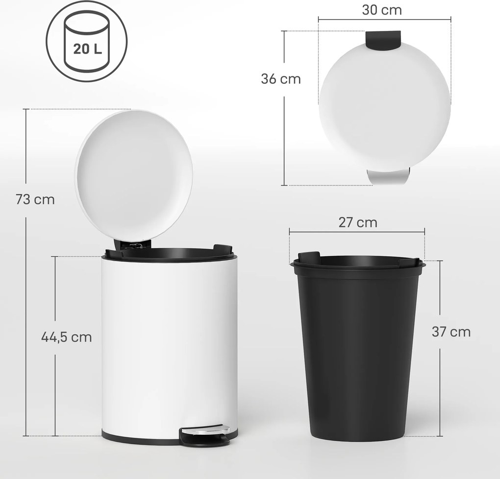 HOMCOM Kosz na śmieci 20L, z pedałem, wyjmowanym pojemnikiem, odporny na odciski, ciche zamykanie, Kremowy