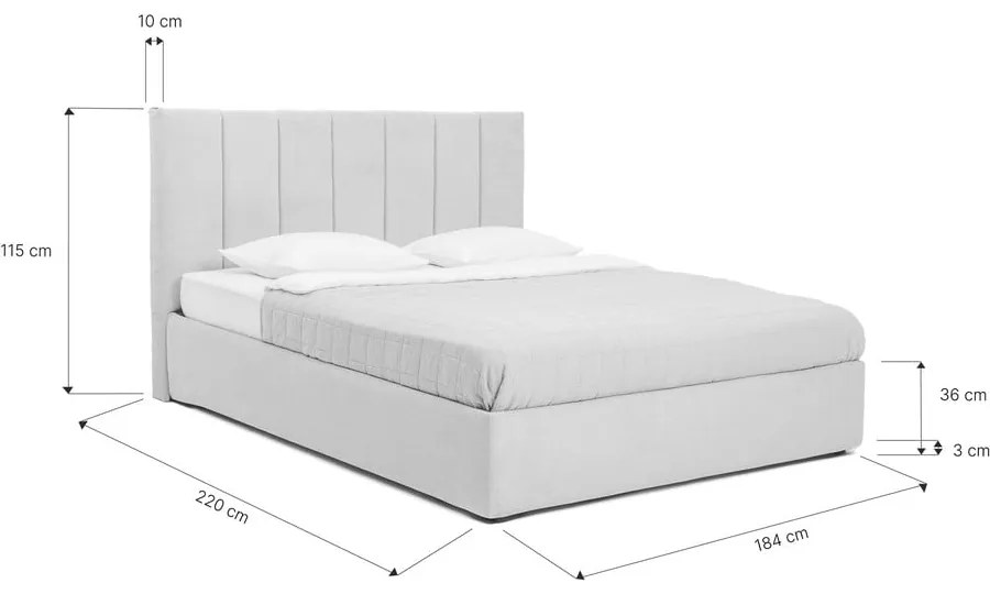 Beżowe tapicerowane łóżko dwuosobowe ze schowkiem z materacem i stelażem 180x200 cm Thessa Bold Line – Bonami Selection