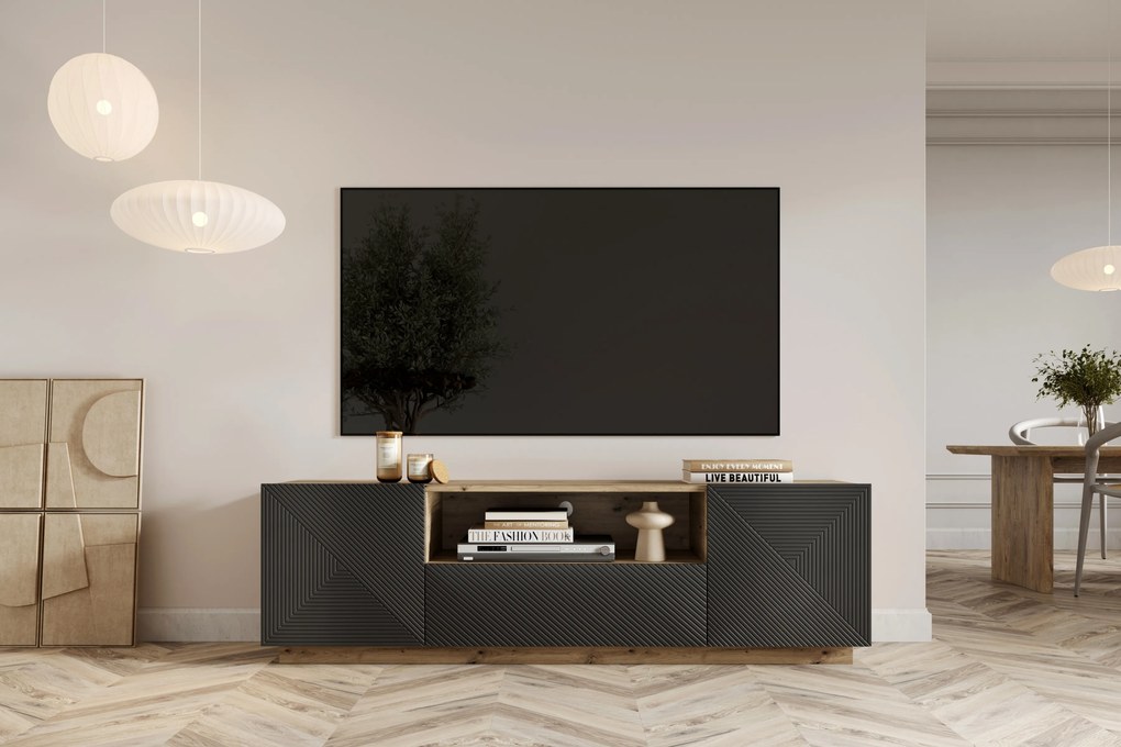 Szafka RTV z szufladą Asha 167 cm - artisan / rivier stone mat