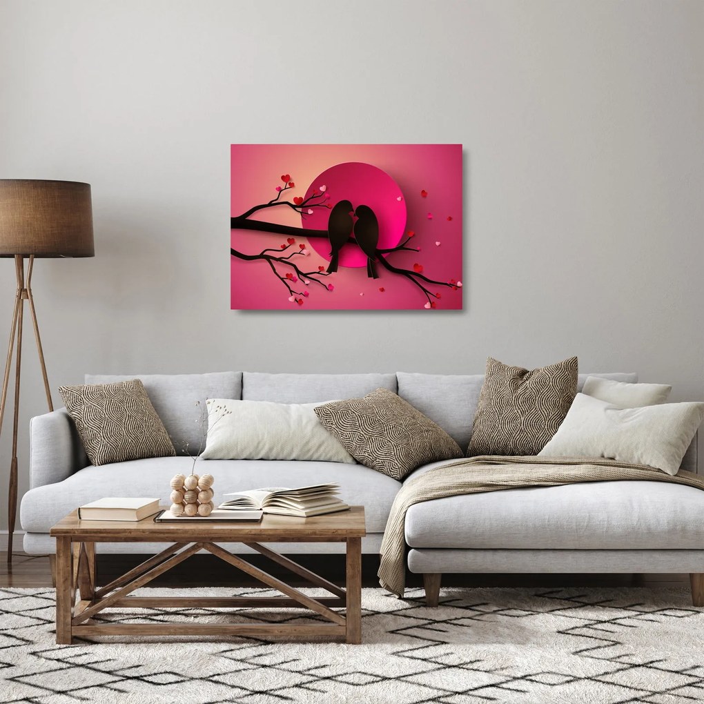 Obraz na szkle - Zakochane ptaki (70x50 cm)