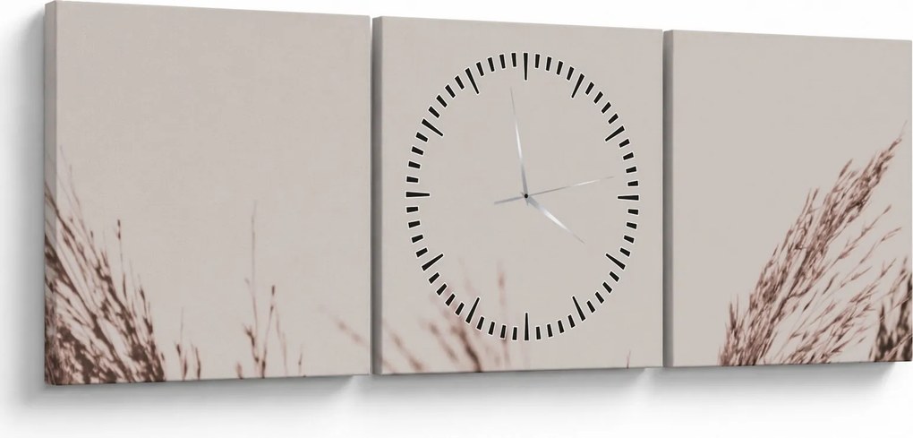 Obraz - Suszona trawa (z zegarem) (90x30 cm)
