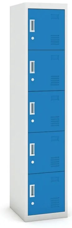 Szafka skrytkowa, 5 schowków, 1800 x 380 x 450 mm, demontaż, zamek cylindryczny, drzwi niebieskie