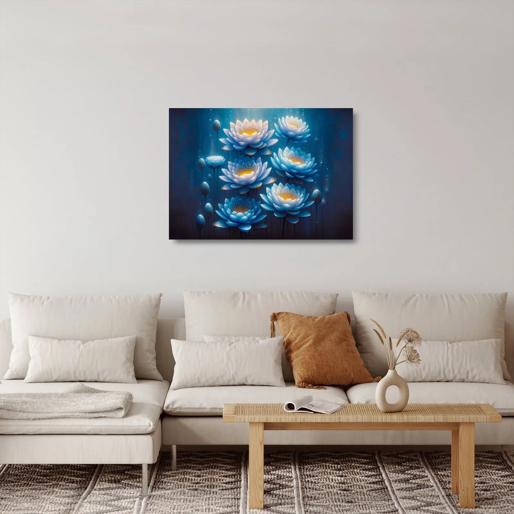 Obraz na szkle - Lilie wodne pod powierzchnią (70x50 cm)