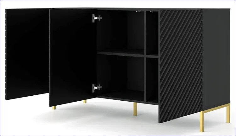 Komoda glamour 150 cm czarny mat + złote nóżki - Resa 3X