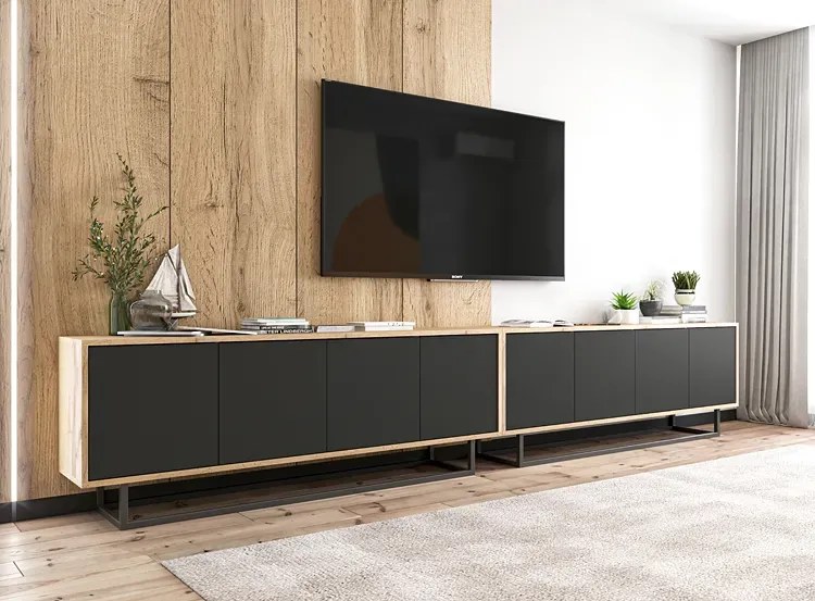 Zestaw zamykanych szafek rtv dąb wotan + czarny F7-R87