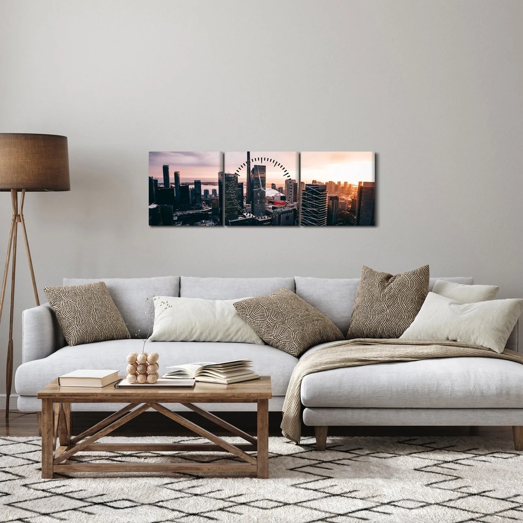 Obraz - Widok na centrum miasta (z zegarem) (90x30 cm)