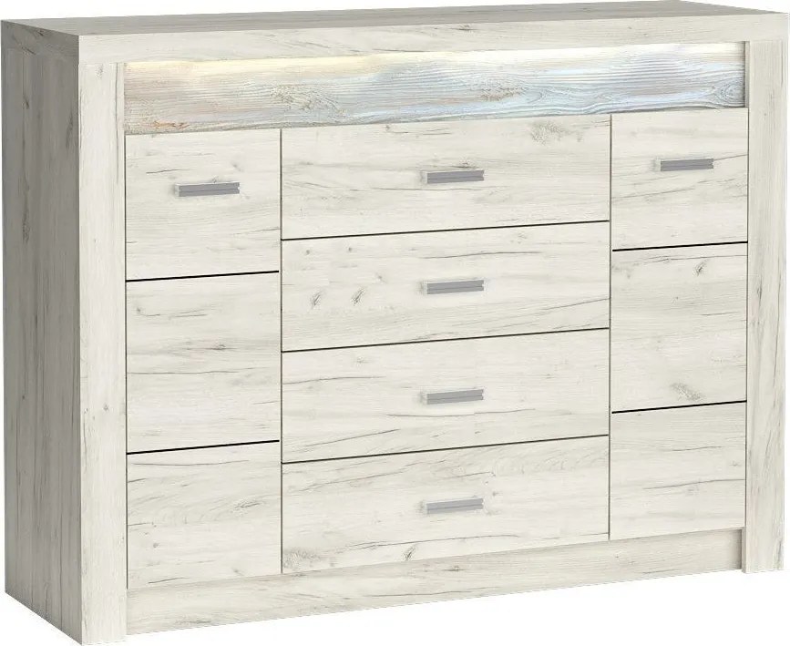 Komoda ZERI - Dąb biały / 137 cm / 4 szuflady