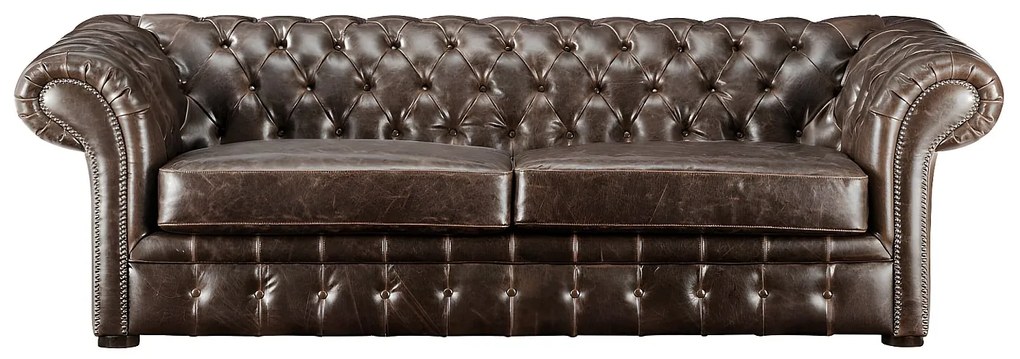 Komplet wypoczynkowy 3+2+1 typu chesterfield CLOTAIRE z postarzanej skóry