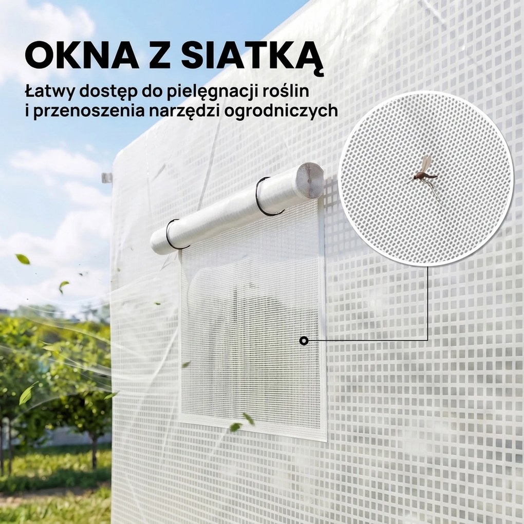 Outsunny Szklarnia 3 x 2 x 2 m tunel foliowy z 4 oknami z siatką, szerokimi rolowanymi drzwiami na zamek, moskitierą, UV-odporna | Aosom PL