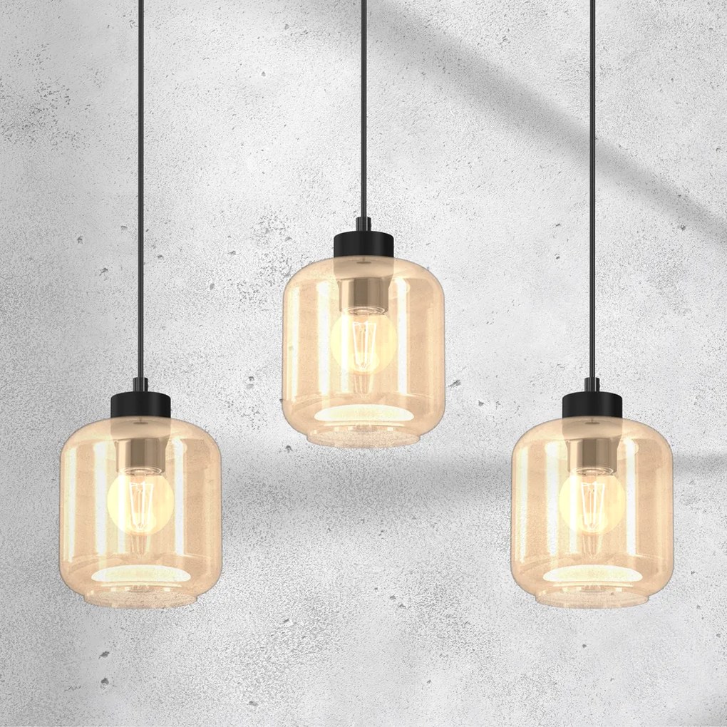 Lampa wisząca SOMBRA AMBER 3xE27, potrójna, 3 klosze, na listwie