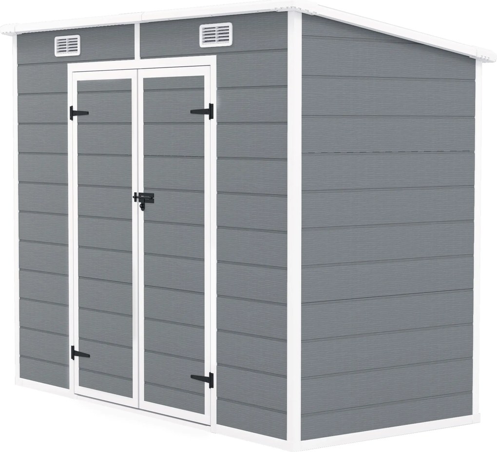 Outsunny 2,4 x 1,3 m Domek Ogrodowy, Szopa z Plastiku z Podłogą, Okno, Zamknięte Drzwi, dla Ogrodu, Tarasu, Szary