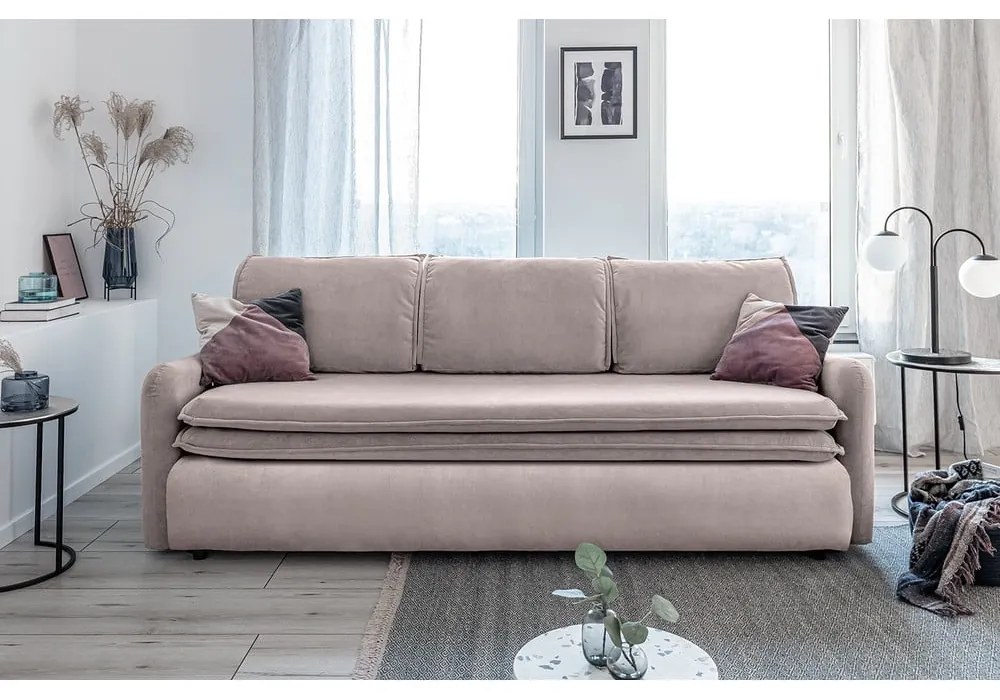 Beżowa aksamitna rozkładana sofa Miuform Tender Eddie