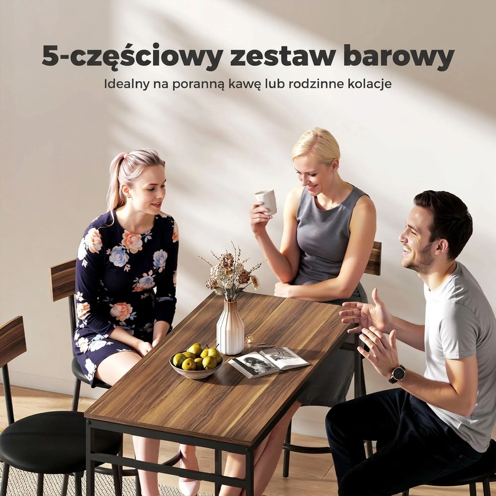 HOMCOM zestaw barowy 5 częściowy stół z 4 hokerami do kuchni jadalni industrialny styl drewno stal brązowy | Aosom PL