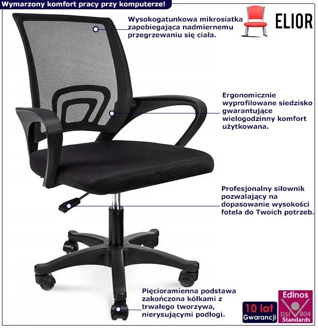 Czarne Ergonomiczne Krzesło Obrotowe Do Biurka K0-K70