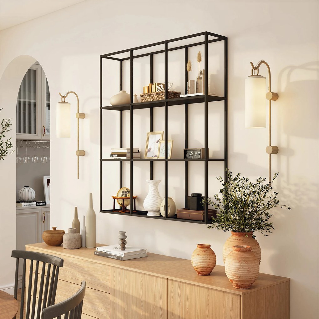 HOMCOM Industrialny Wiszący Regał z 9 Przegrodami, Metalowy Regał na Kolekcje, Idealny do Dekoracji Wnętrz, Czarny | Aosom PL