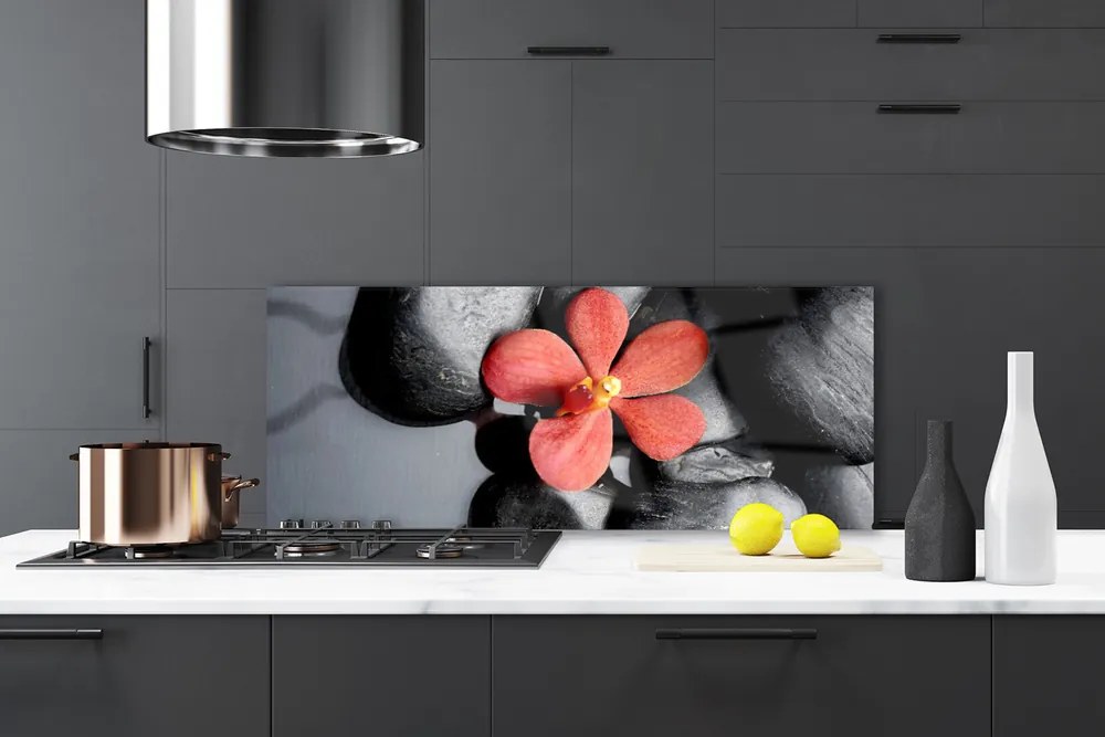 Panel Szklany do Kuchni Równowaga Zen: Kwiat I Skała