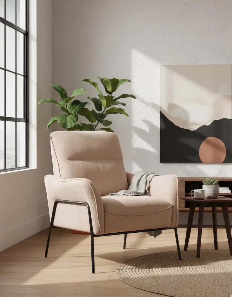 Beżowy fotel wypoczynkowy w stylu loft L1-R55