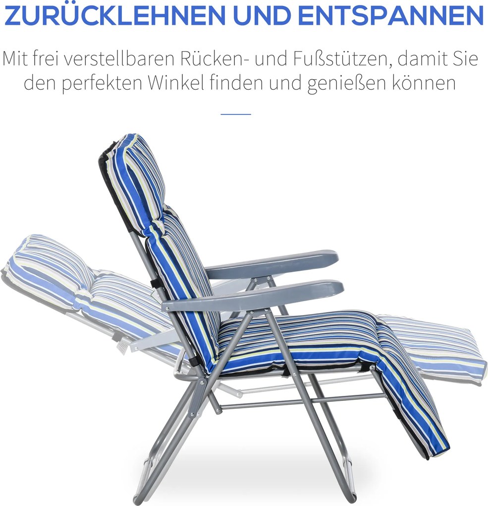 Outsunny zestaw leżaków z poduszkami składany kolor niebieski 60 x 75 x 65-102 cm