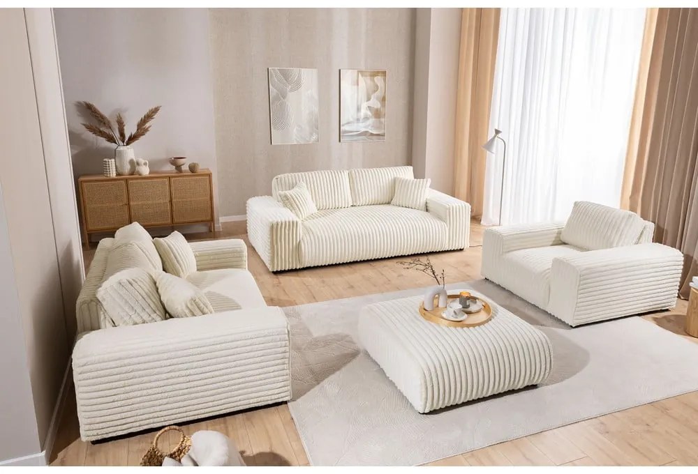 Kremowa sztruksowa sofa 213 cm Justin – Ropez