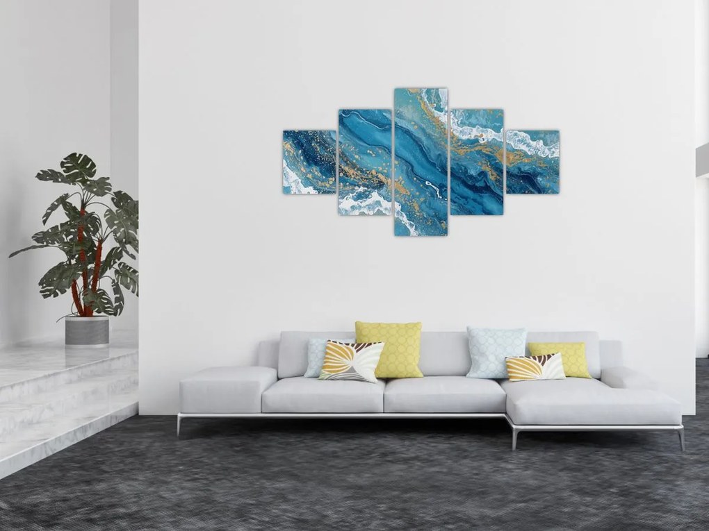 Obraz - Jasnoniebieski marmur ze złotem II. (125x70 cm)