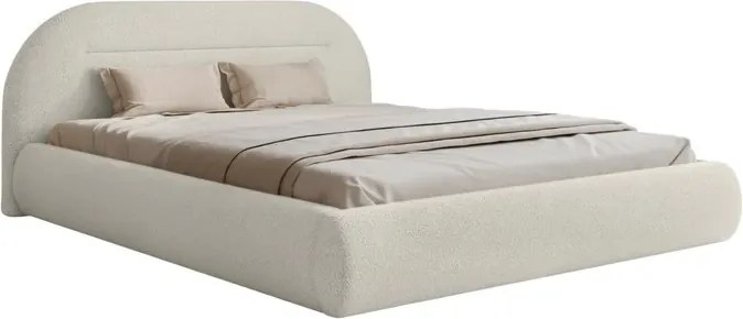Łóżko Tapicerowane Slim 140x200 cm TASSO z Pojemnikiem Kremowe Boucle Japandi