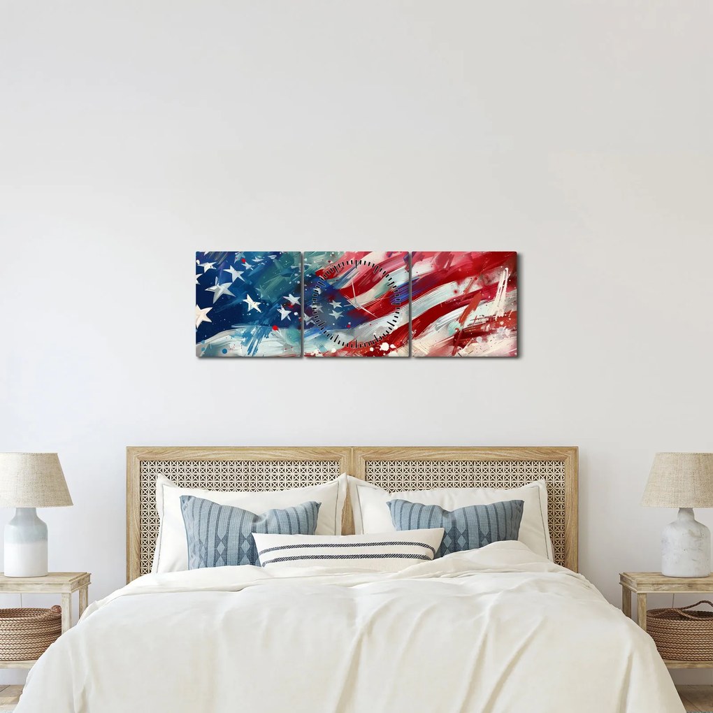 Obraz - Flaga USA (z zegarem) (90x30 cm)