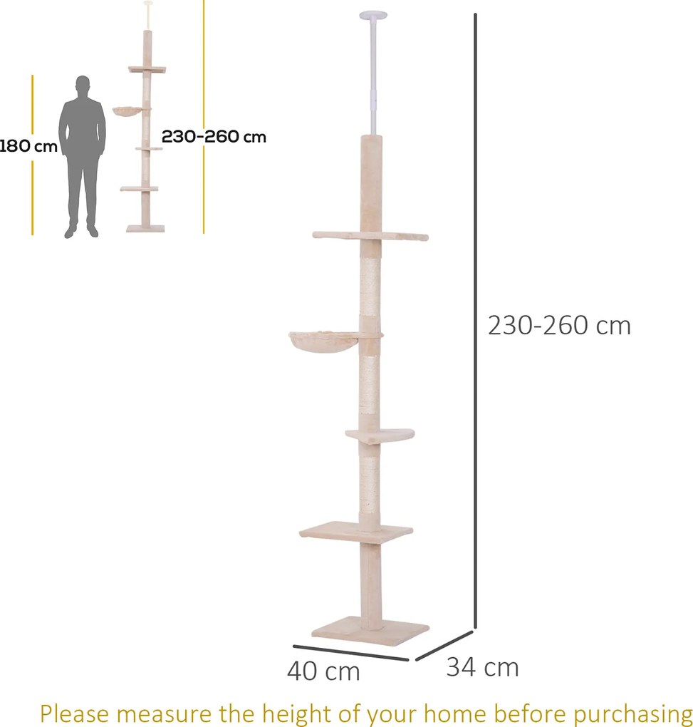 Drapak dla kota PawHut z regulowaną wysokością sizalowe słupki do ostrzenia pazurów beżowy | Aosom PL