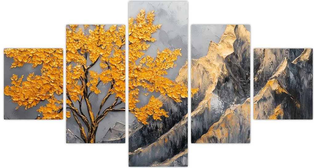 Obraz – Złote drzewo w górach (125x70 cm)