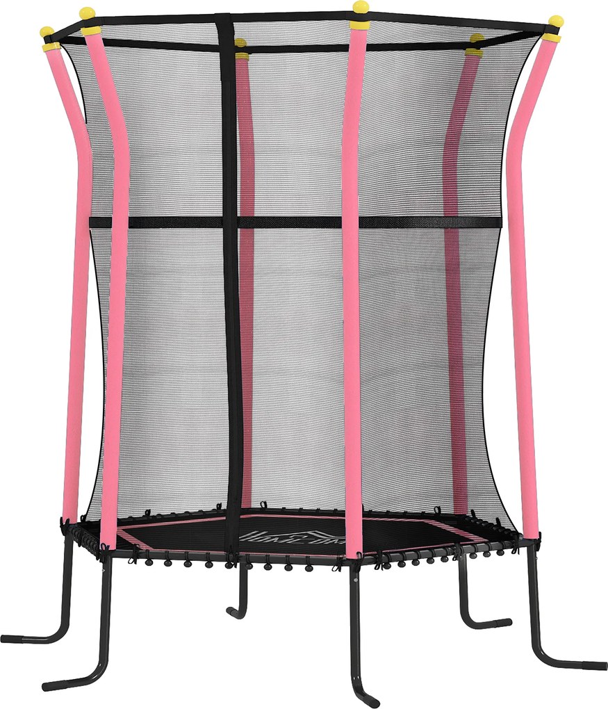 HOMCOM Trampolina dziecięca, Ø163,5 cm, z siatką bezpieczeństwa, wyściełana, Stal, do 50 kg