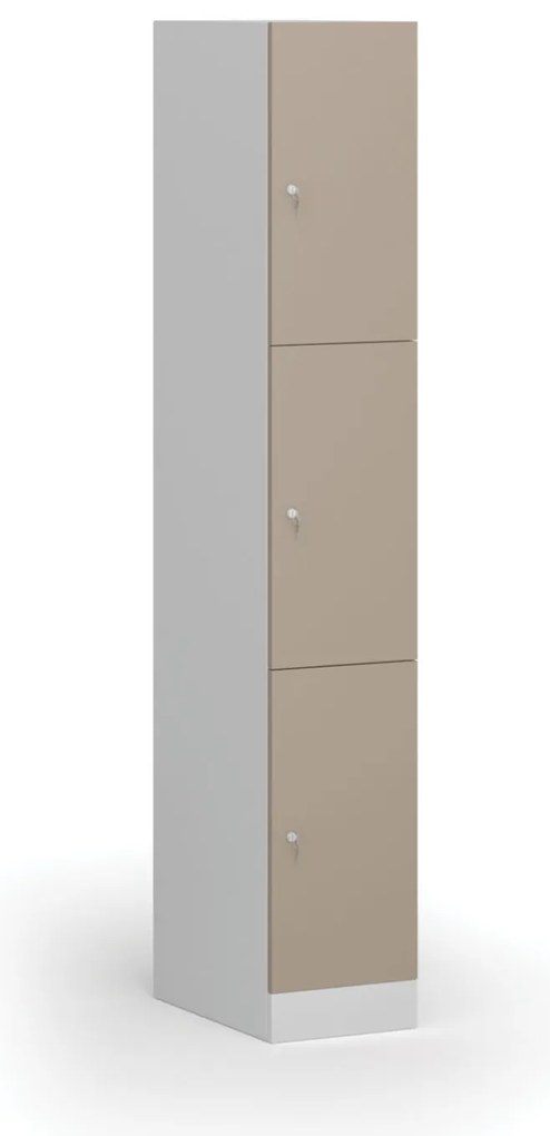 Szafka skrytkowa S1, 3 schowki, 1850 x 300 x 500 mm, zamek cylindryczny, drzwi beżowe