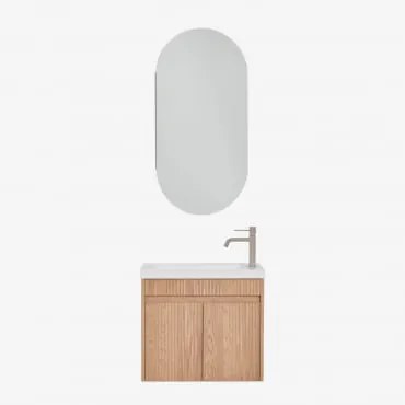 Zestaw Wiszących Mebli Łazienkowych Zintegrowany Z Umywalką Narek Popielaty Brąz & Owalny Ze Schowkiem 45x90 Cm Abner - Sklum