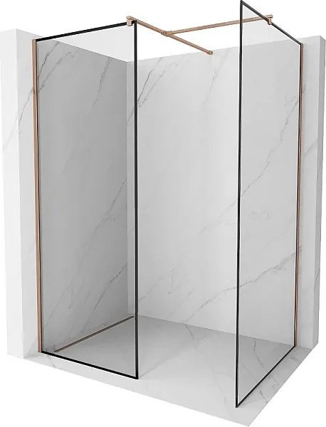 Mexen Kioto ścianka prysznicowa Walk-in 130 x 110 cm, czarna ramka, różowe złoto - 800-130-202-60-70-110