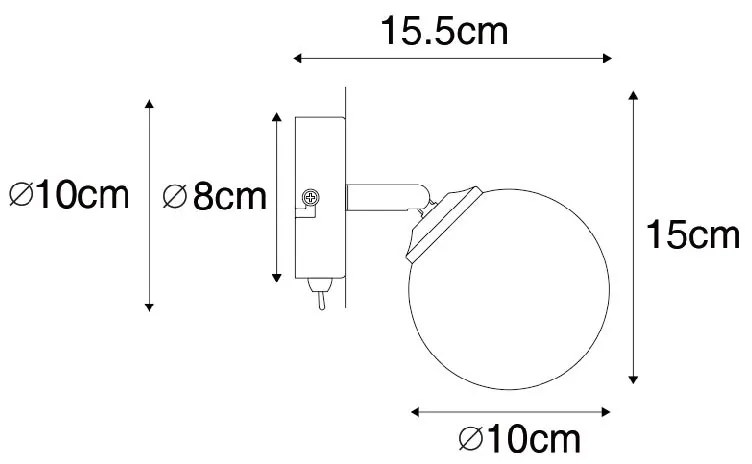 Nowoczesny reflektor czarny z opalowym szkłem i przełącznikiem - Athens
