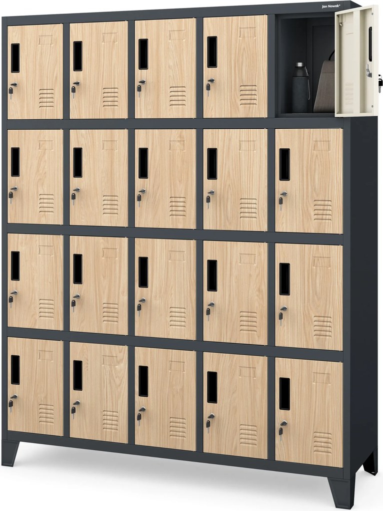 Szafa skrytkowa socjalna BHP antracytowa / dąb sonoma: Eco Design ROBERT, 1360 x 1720 x 450 mm