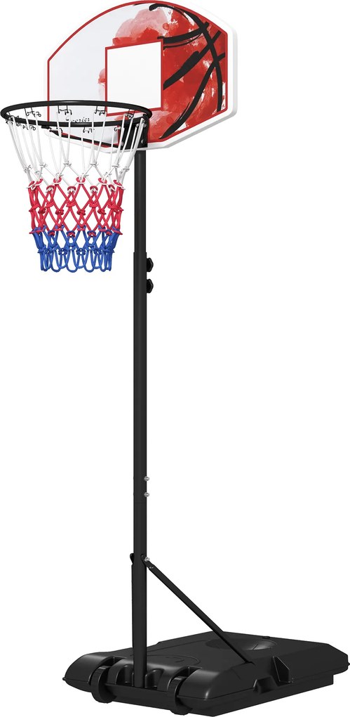SPORTNOW Kosz do koszykówki na kółkach, wolnostojący, z siatką, duża podstawa, 179-209 cm, Tworzywo sztuczne, Stal