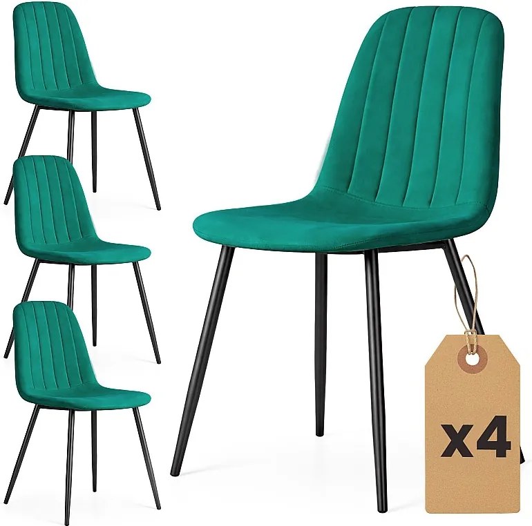 4x Welurowe krzesło tapicerowane pikowane Butelkowa Zieleń LUMO Czarne nogi