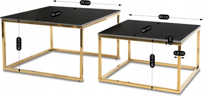 Zestaw Stolików Kawowych TENOR Czarny Marmur/Złoty do Salonu Glamour
