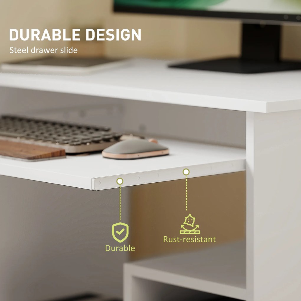 HOMCOM Biurko komputerowe, z półkami, Płyta wiórowa, Metal, 80 x 45 x 75 cm, Białe