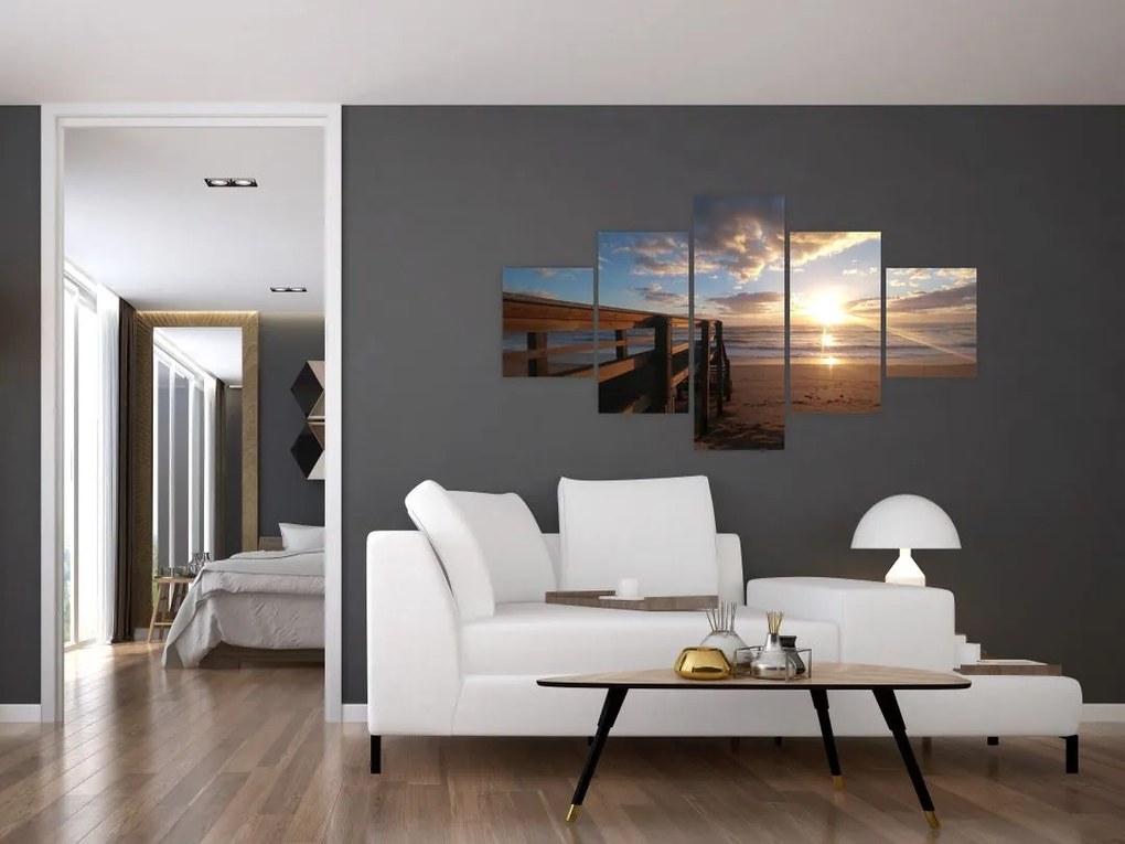 Obraz molo, plaży i morza (125x70 cm)