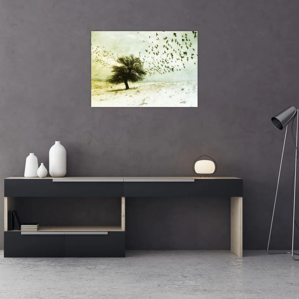 Obraz - Malowane stado ptaków (70x50 cm)